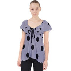 Large Black Polka Dots On Coin Grey - Lace Front Dolly Top by FashionLane