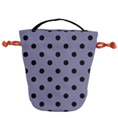Large Black Polka Dots On Flint Grey - Drawstring Bucket Bag by FashionLane
