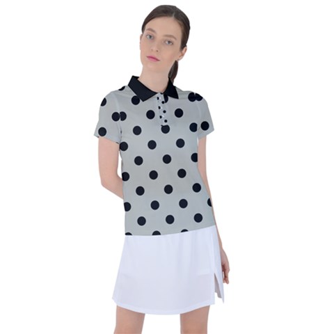 Large Black Polka Dots On Silver Cloud Grey - Women s Polo Tee by FashionLane