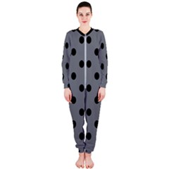 Large Black Polka Dots On Steel Grey - Onepiece Jumpsuit (ladies)  by FashionLane