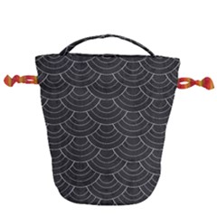 Black Sashiko Ornament Drawstring Bucket Bag by goljakoff