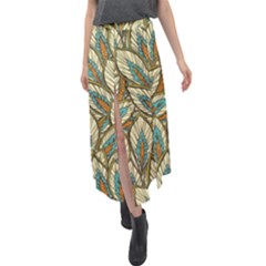 Field Leaves Velour Split Maxi Skirt by goljakoff