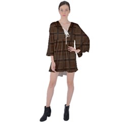 Milk Chocolate V-neck Flare Sleeve Mini Dress by goljakoff