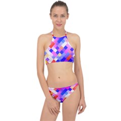 Squares Pattern Geometric Seamless Racer Front Bikini Set by Dutashop