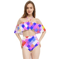 Squares Pattern Geometric Seamless Halter Flowy Bikini Set  by Dutashop