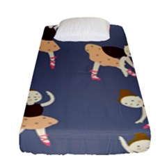 Cute  Pattern With  Dancing Ballerinas On The Blue Background Fitted Sheet (single Size) by EvgeniiaBychkova
