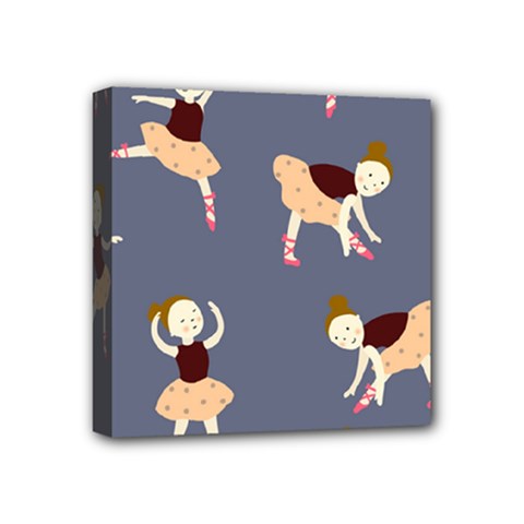 Cute  Pattern With  Dancing Ballerinas On The Blue Background Mini Canvas 4  X 4  (stretched) by EvgeniiaBychkova
