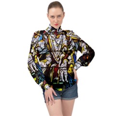 Christian Window Glass Art Print High Neck Long Sleeve Chiffon Top by dflcprintsclothing