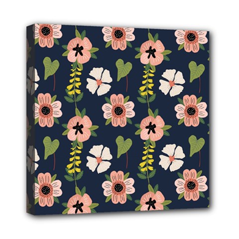 Flower White Grey Pattern Floral Mini Canvas 8  X 8  (stretched) by Dutashop