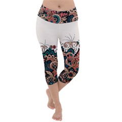 Orange Baatik Print Lightweight Velour Capri Yoga Leggings by designsbymallika