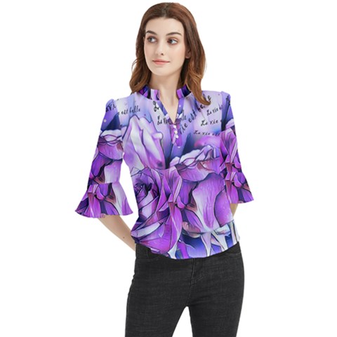 La Vie Est Belle No 2 Loose Horn Sleeve Chiffon Blouse by sfbijiart