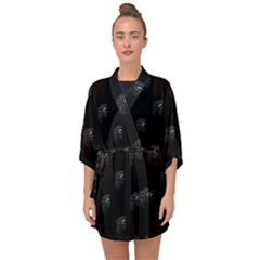 Arfican Head Sculpture Motif Print Pattern Half Sleeve Chiffon Kimono by dflcprintsclothing