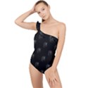 Arfican Head Sculpture Motif Print Pattern Frilly One Shoulder Swimsuit View1