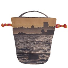 Cityscape Coastal Scene Montevideo Uruguay Drawstring Bucket Bag by dflcprintsclothing