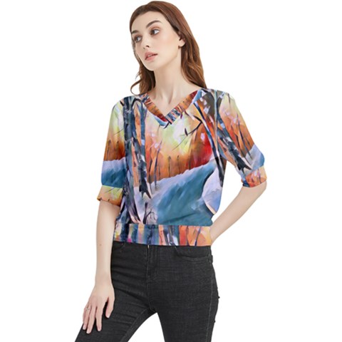 Paysage D hiver Quarter Sleeve Blouse by sfbijiart