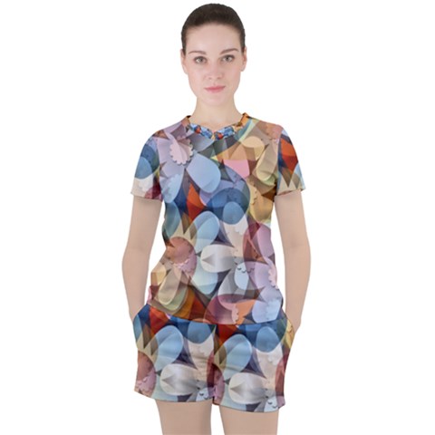 Motif Florale Women s Tee And Shorts Set by sfbijiart