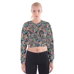 Pink Blue Metallic Pattern Cropped Sweatshirt by designsbymallika