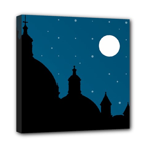 Silhouette Night Scene Cityscape Illustration Mini Canvas 8  X 8  (stretched) by dflcprintsclothing
