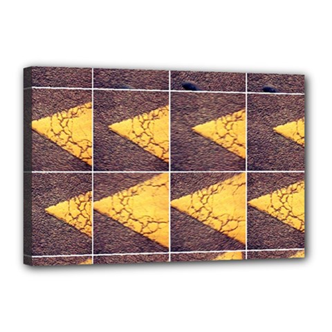 Yellow, Traffic, Cone, Arrow, Cracks, Asphalt  Canvas 18  X 12  (stretched) by ScottFreeArt