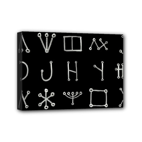 Heinrich Cornelius Agrippa Of Occult Philosophy 1651 Malachim Alphabet Collected Inverted Square Mini Canvas 7  X 5  (stretched) by WetdryvacsLair