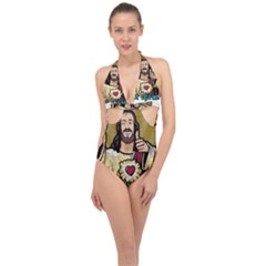 Buddy Christ Halter Front Plunge Swimsuit by Valentinaart