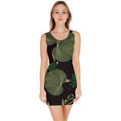 Tropical Vintage Yellow Hibiscus Floral Green Leaves Seamless Pattern Black Background  Bodycon Dress by Sobalvarro
