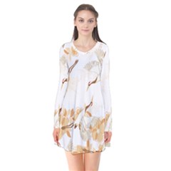 Birds And Flowers  Long Sleeve V-neck Flare Dress by Sobalvarro