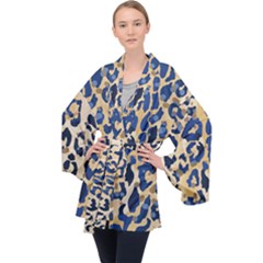 Leopard Skin  Long Sleeve Velvet Kimono  by Sobalvarro