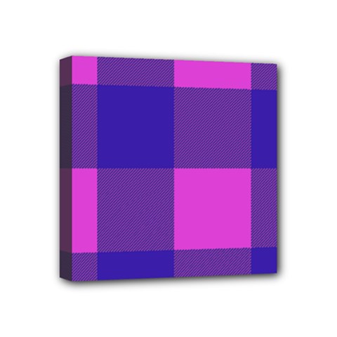 Blue And Pink Buffalo Plaid Check Squares Pattern Mini Canvas 4  X 4  (stretched) by yoursparklingshop