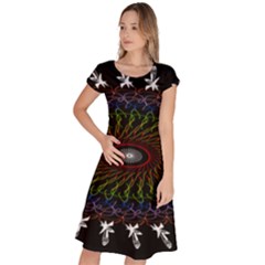 Digital Handdraw Floral Classic Short Sleeve Dress by Sparkle