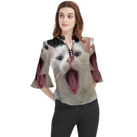 Wow Kitty Cat From Fonebook Loose Horn Sleeve Chiffon Blouse by 2853937