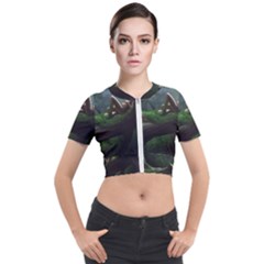 Wooden Child Resting On A Tree From Fonebook Short Sleeve Cropped Jacket by 2853937