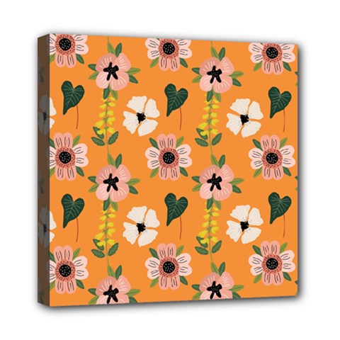 Flower Orange Pattern Floral Mini Canvas 8  X 8  (stretched) by Dutashop