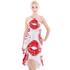 Red Lipsticks Lips Make Up Makeup High-low Halter Chiffon Dress  by Dutashop