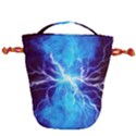 Blue Lightning thunder at night, graphic art 3 Drawstring Bucket Bag View2
