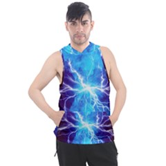 Blue Lightning Thunder At Night, Graphic Art 3 Men s Sleeveless Hoodie by picsaspassion