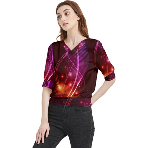  Colorful Arcs In Neon Light, Modern Graphic Art Quarter Sleeve Blouse by picsaspassion