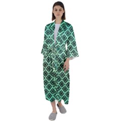 Pattern Texture Geometric Pattern Green Maxi Satin Kimono by Dutashop