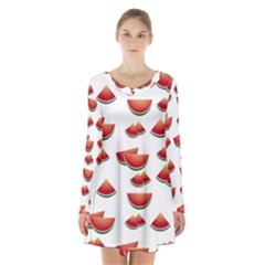 Summer Watermelon Pattern Long Sleeve Velvet V-neck Dress by Dutashop
