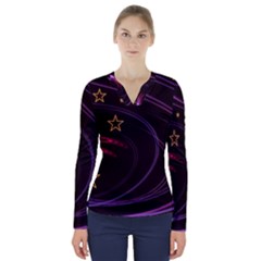 Background Abstract Star V-neck Long Sleeve Top by Dutashop
