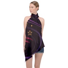 Background Abstract Star Halter Asymmetric Satin Top by Dutashop