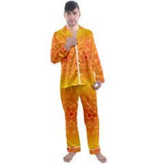 Fractal Yellow Orange Men s Long Sleeve Satin Pajamas Set by Dutashop