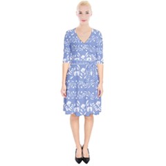 Blue White Ornament Wrap Up Cocktail Dress by Eskimos