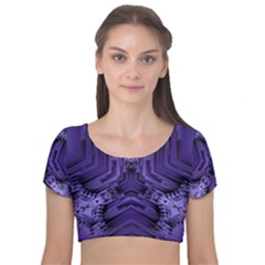 Mandala Neon Velvet Short Sleeve Crop Top  by Dutashop
