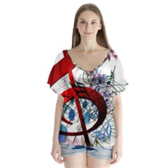 Music Treble Clef Sound V-neck Flutter Sleeve Top by Dutashop
