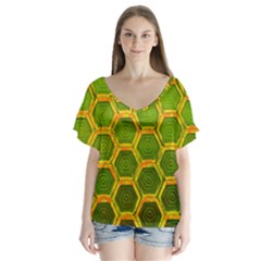 Hexagon Windows V-neck Flutter Sleeve Top by essentialimage365