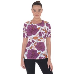 Pink Flowers Shoulder Cut Out Short Sleeve Top by goljakoff
