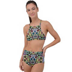 Sugar Skulls Pattern High Waist Tankini Set by ExtraAwesomeSauce