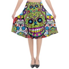 Sugar Skulls Flared Midi Skirt by ExtraAwesomeSauce