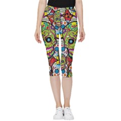 Sugar Skulls Inside Out Lightweight Velour Capri Leggings  by ExtraAwesomeSauce